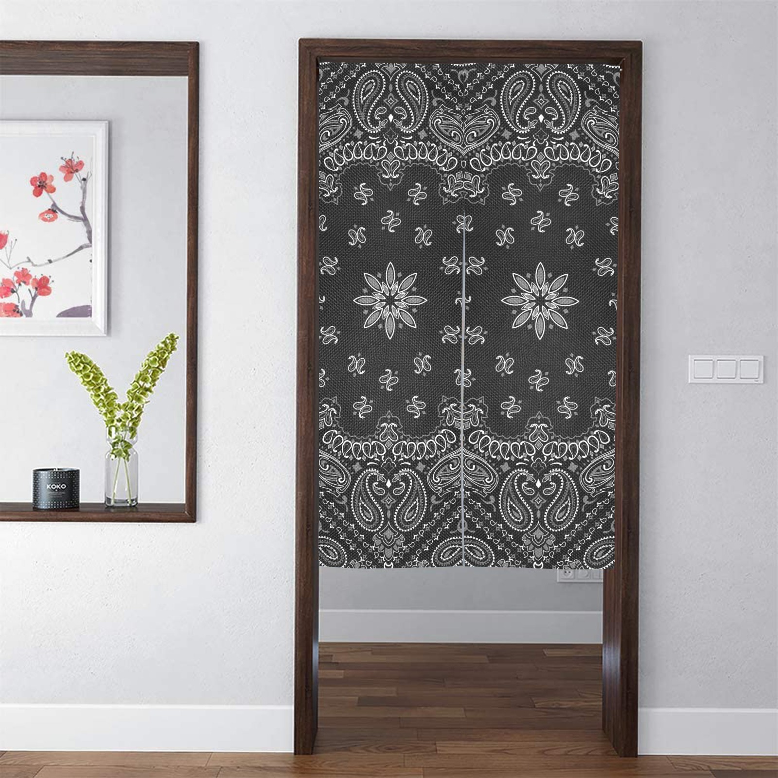 Bandanna Pattern Black White Door Curtain Tapestry