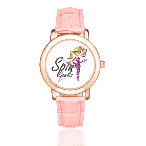 spin geeks watch Women's Rose Gold Leather Strap Watch(Model 201)