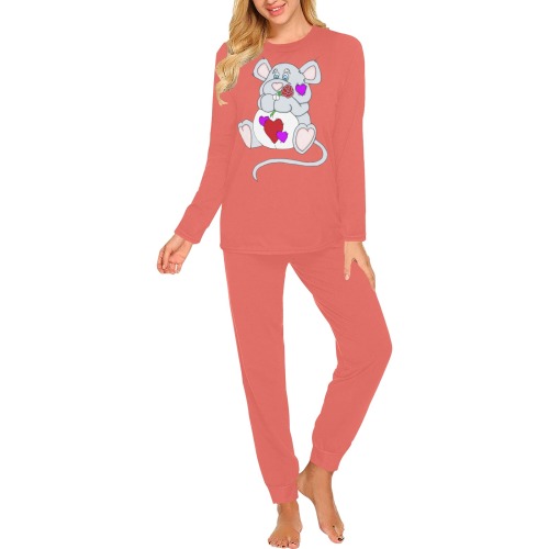 Valentine Mouse Coral Women's All Over Print Pajama Set