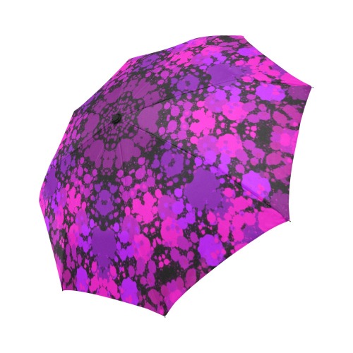 Ô Purple, Magenta and Pink Splotches on Black Auto-Foldable Umbrella (Model U04)