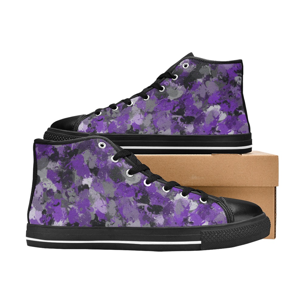 Purple, Gray and Black Paintballs Men’s Classic High Top Canvas Shoes (Model 017)
