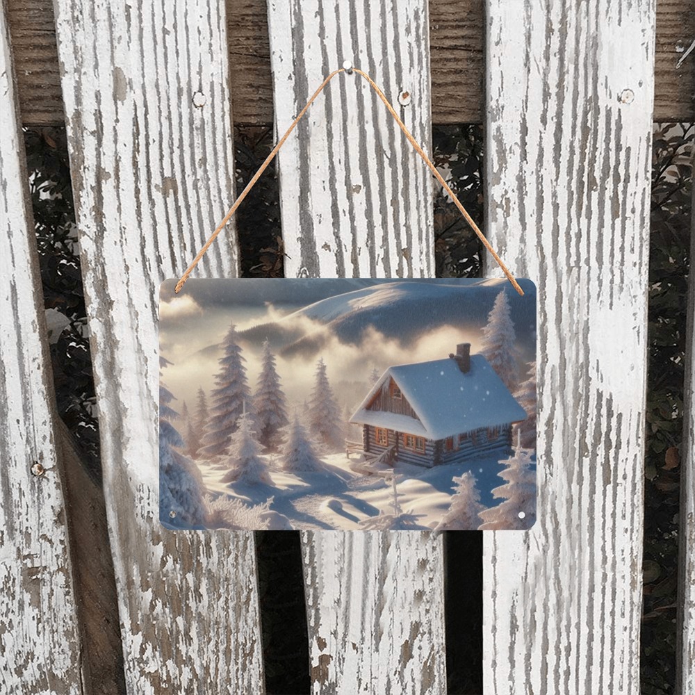 Cabin Scene Metal Sign 12"x8"