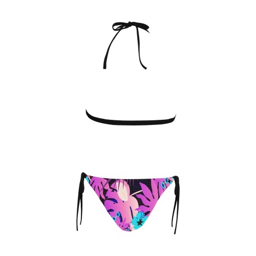 GROOVY FUNK THING FLORAL PURPLE Buckle Front Halter Bikini Swimsuit (Model S08)