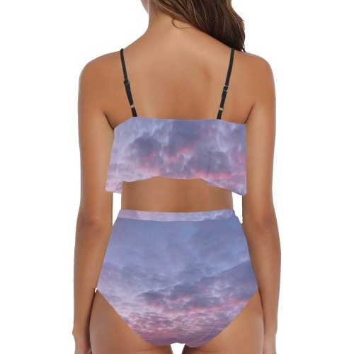 Morning Purple Sunrise Collection High Waisted Ruffle Bikini Set (Model S13)