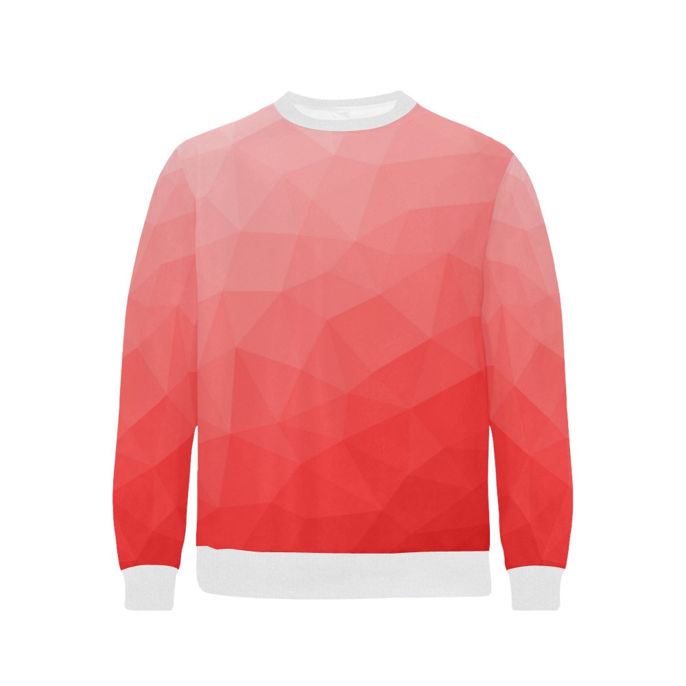 Red gradient geometric mesh pattern Men's Rib Cuff Crew Neck Sweatshirt (Model H34)
