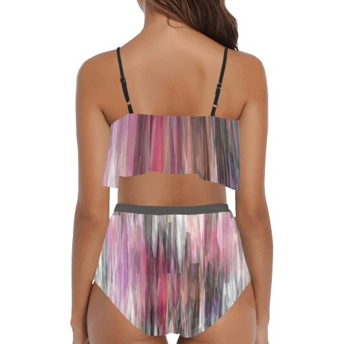 Colorful Streaks High Waisted Ruffle Bikini Set (Model S13)
