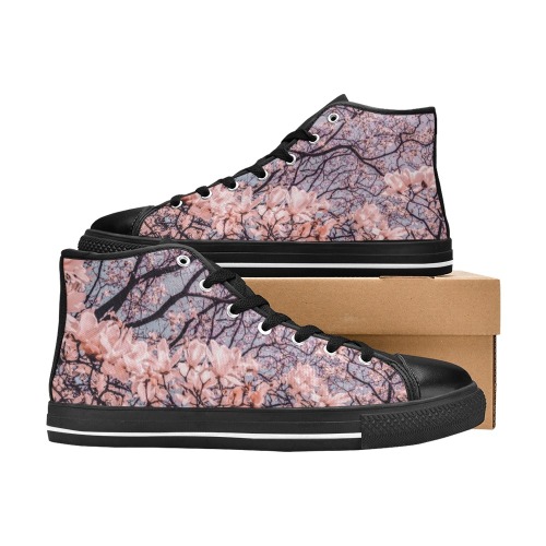 Sping flower black Women's Classic High Top Canvas Shoes (Model 017)