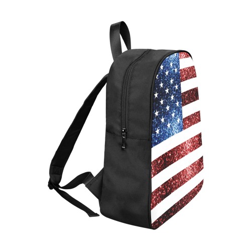 Sparkly USA flag America Red White Blue faux Sparkles patriotic bling 4th of July Fabric School Backpack (Model 1682) (Large)