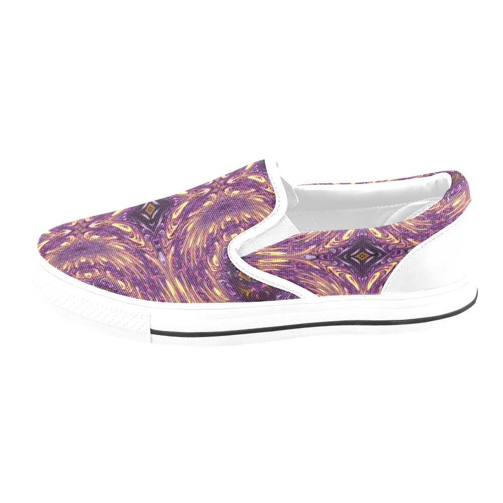 Garden of Purple Flowers in Golden Sunlight Fractal Abstract Women's Slip-on Canvas Shoes (Model 019)