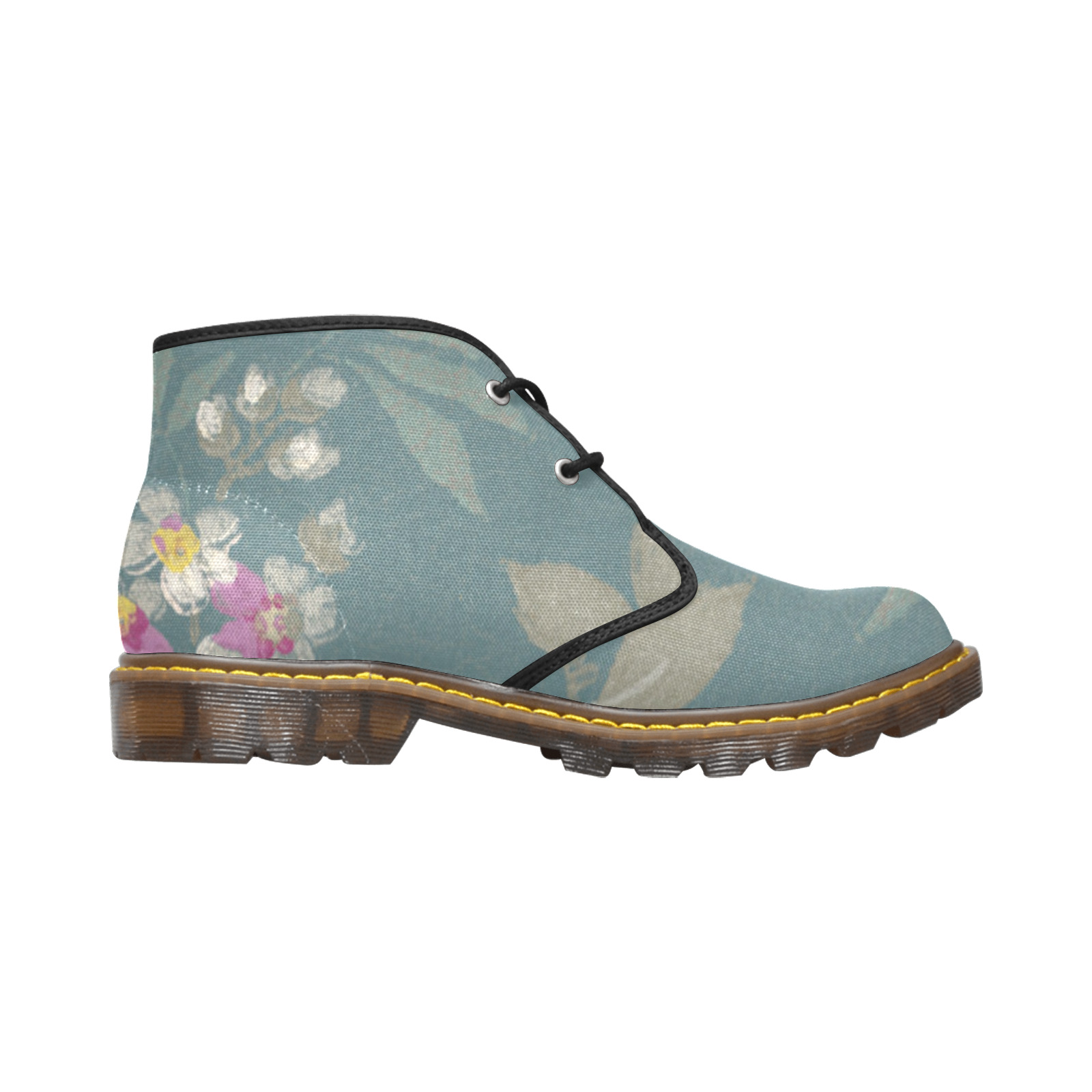 Flowers painting on green Women's Canvas Chukka Boots (Model 2402-1)