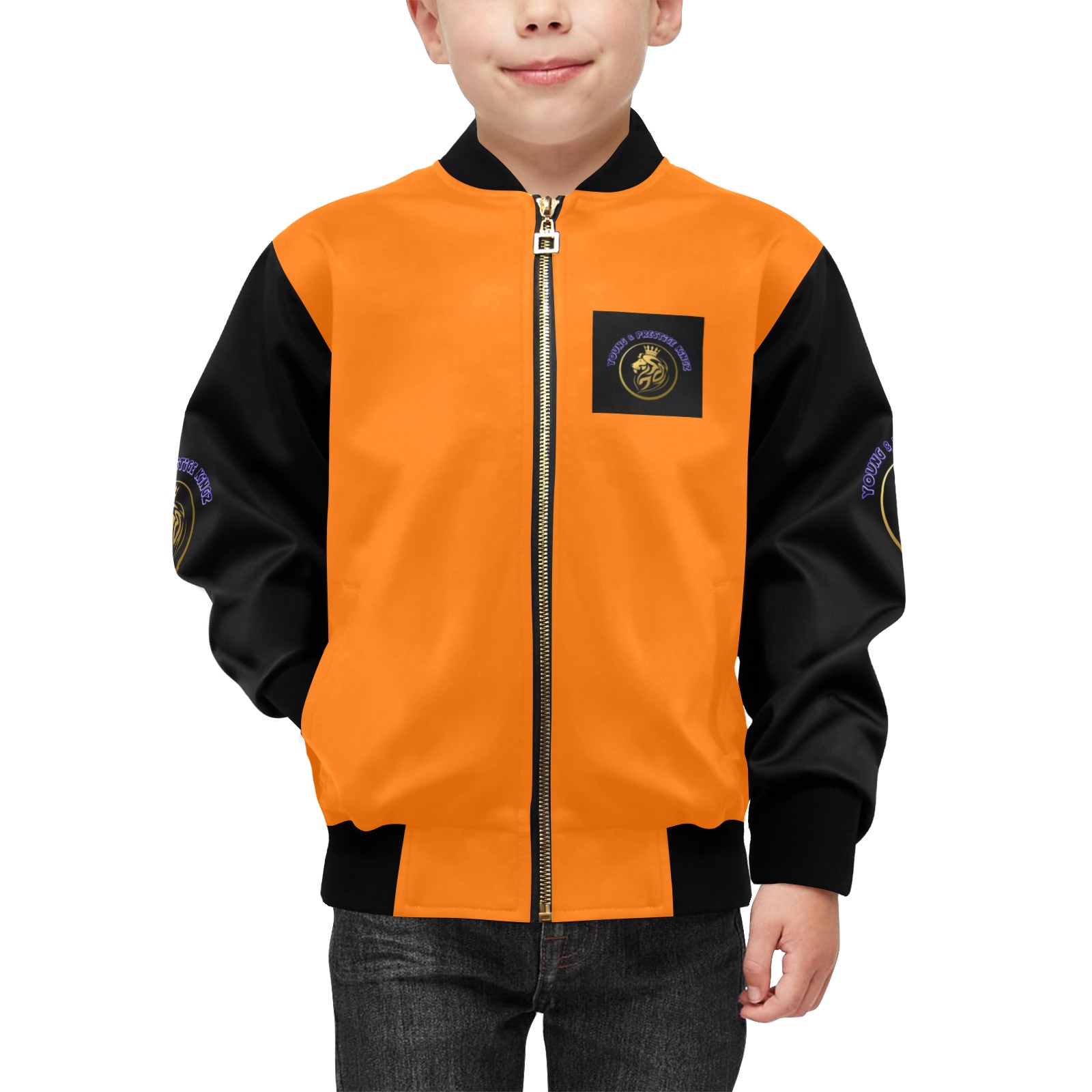 Orange Bomber Jacket Kids' Bomber Jacket with Pockets (Model H40)