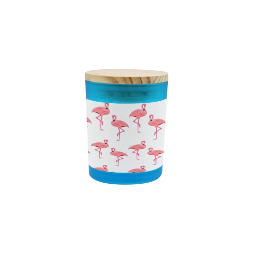 Flamingos Pink Flamingo Pattern Blue Glass Candle Cup (Wood Sage & Sea Salt)
