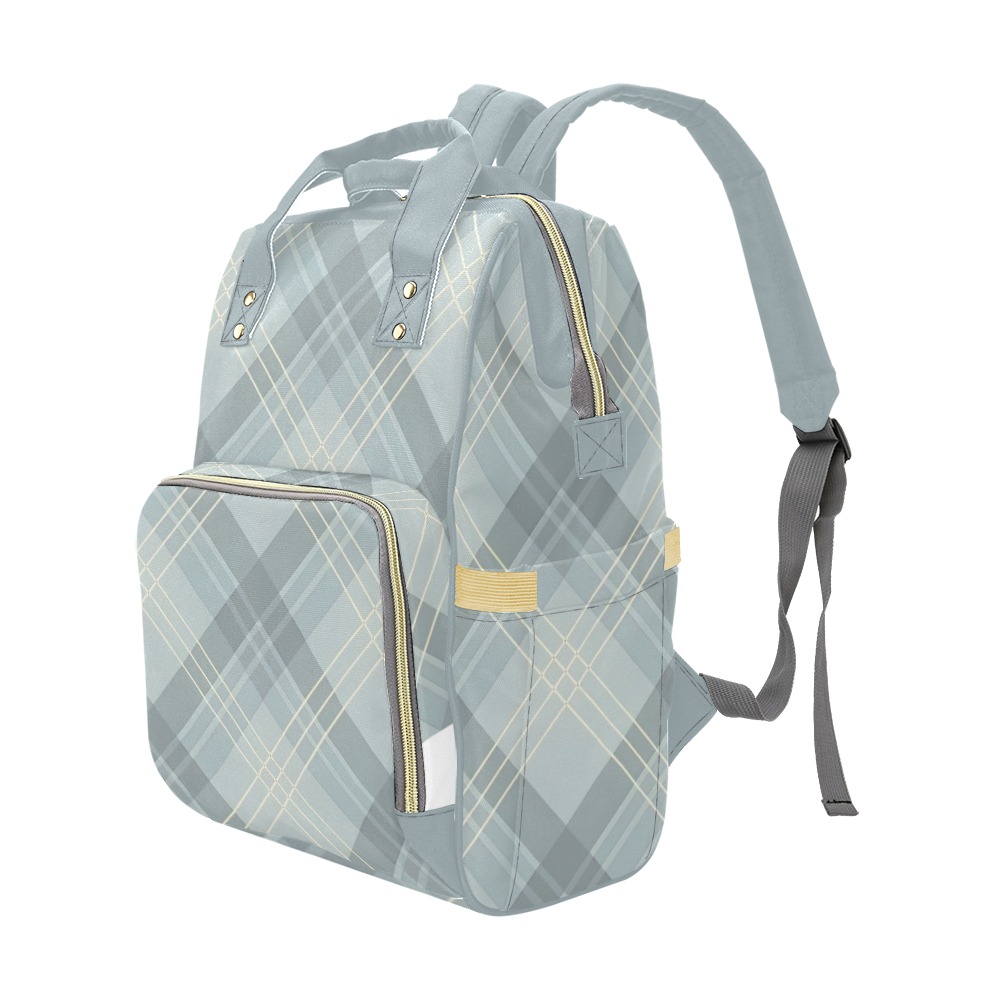 Golden Blue Plaid Multi-Function Diaper Backpack/Diaper Bag (Model 1688)