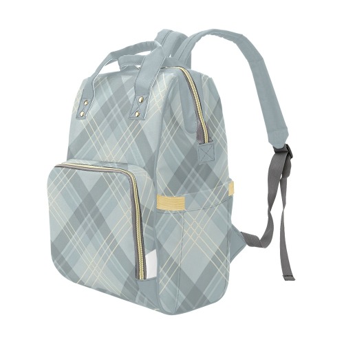 Golden Blue Plaid Multi-Function Diaper Backpack/Diaper Bag (Model 1688)