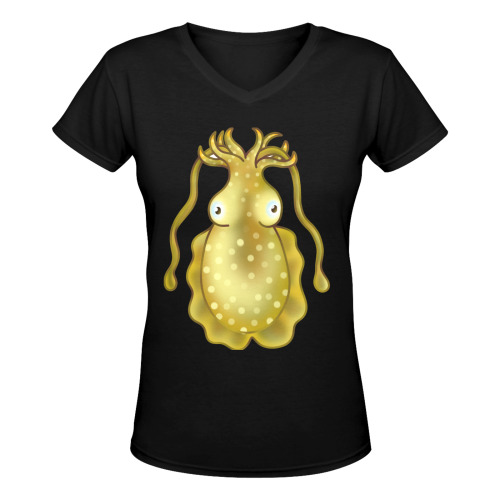 Sealife Cuttlefish Cartoon Women's Deep V-neck T-shirt (Model T19)