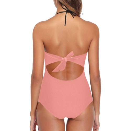 Burnt Coral Lace Band Embossing Swimsuit (Model S15)