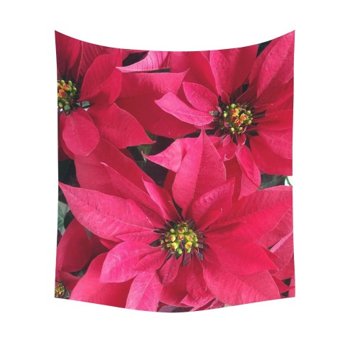 Red Poinsettias Polyester Peach Skin Wall Tapestry 60"x 51"