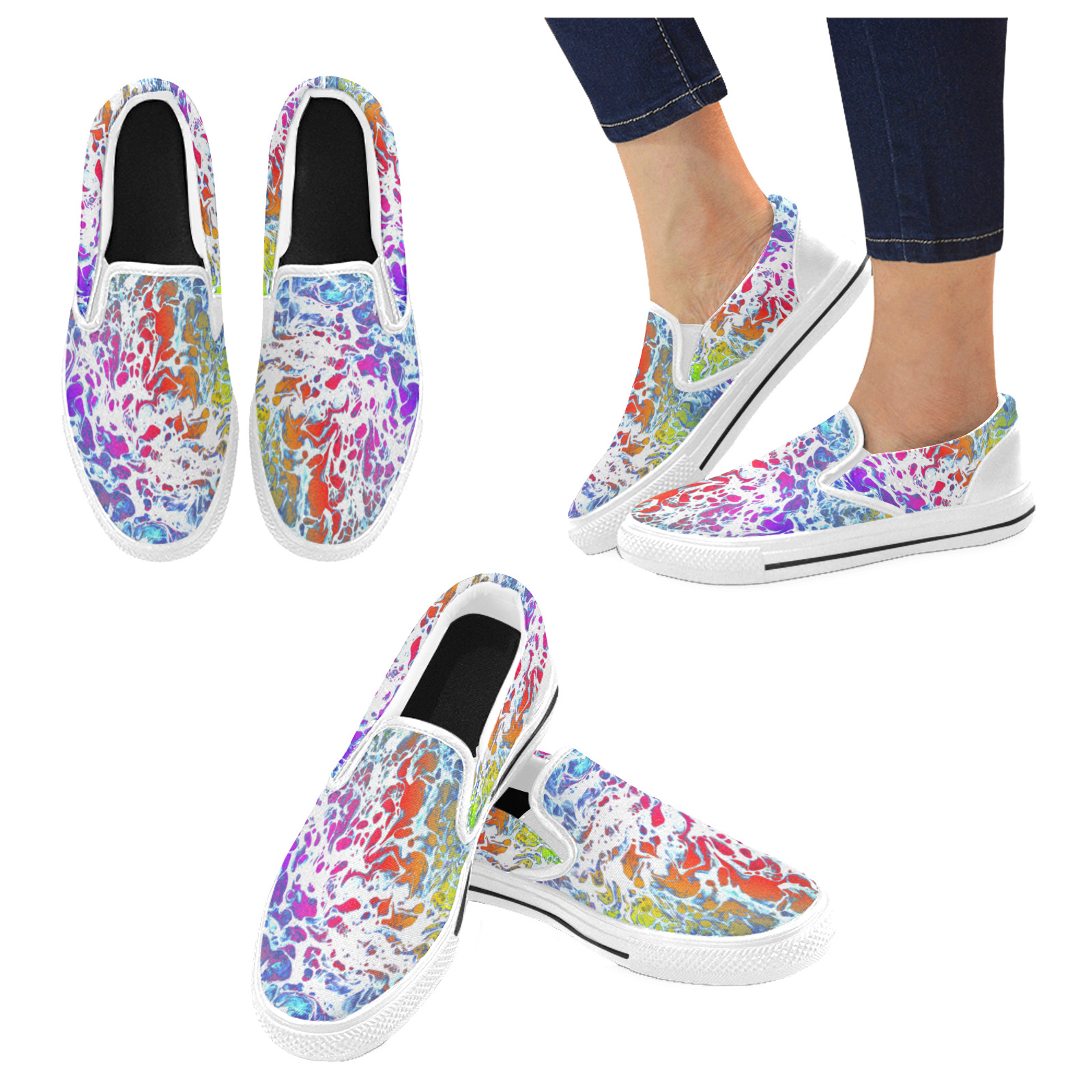rainbow tie dye Women's Unusual Slip-on Canvas Shoes (Model 019)