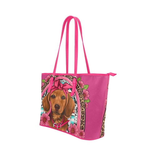 Dachshund - Floral Rainbow Leather Tote Bag/Large (Model 1651)