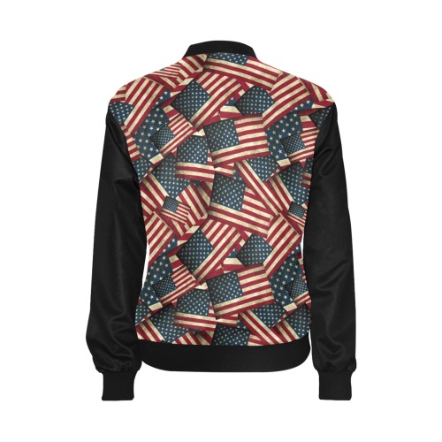 Patriotic USA American Flag Art Vest Style All Over Print Bomber Jacket for Women (Model H36)