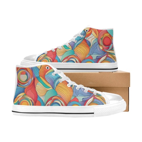 Abstract Flowers Men’s Classic High Top Canvas Shoes (Model 017)