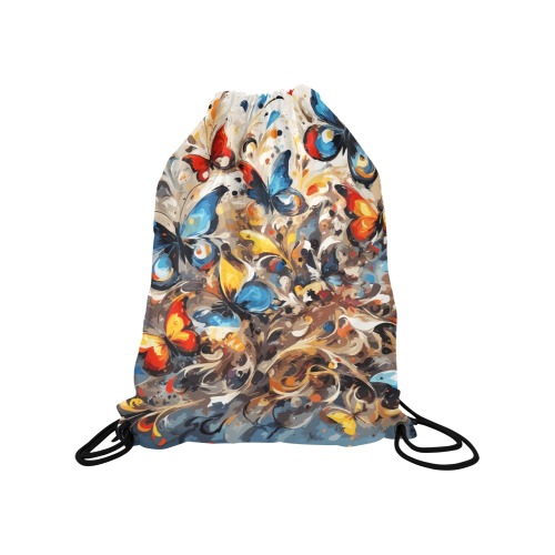 Colorful fantasy of blue and red butterflies Medium Drawstring Bag Model 1604 (Twin Sides) 13.8"(W) * 18.1"(H)