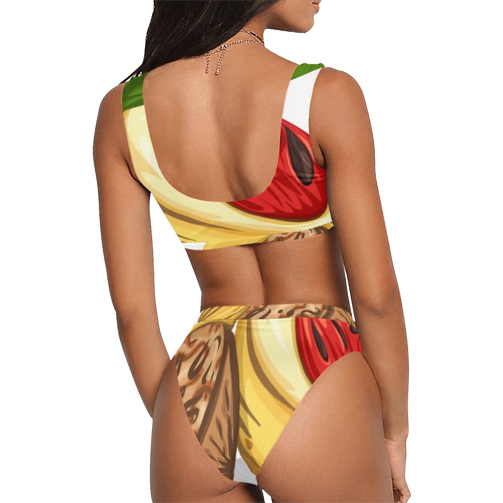 Nutmeg art 2022 Sport Top & High-Waisted Bikini Swimsuit (Model S07)