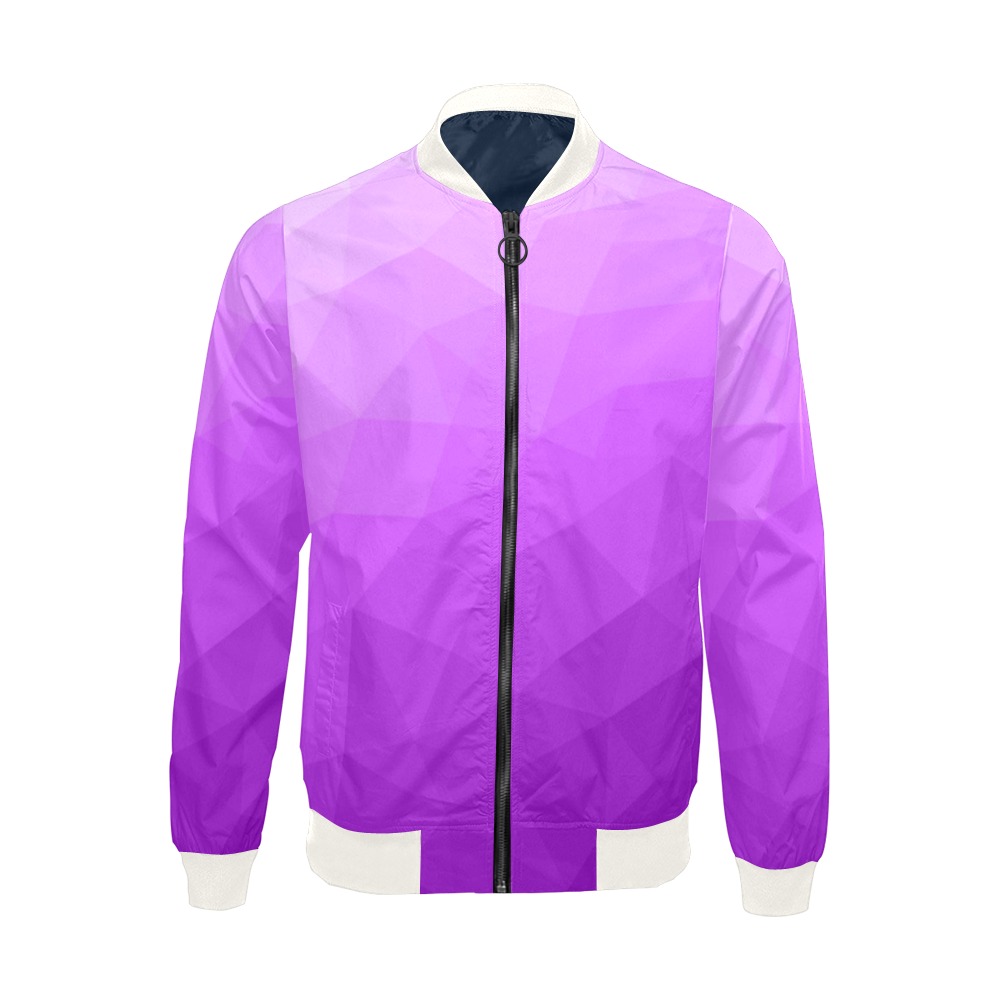 Purple gradient geometric mesh pattern All Over Print Bomber Jacket for Men (Model H19)