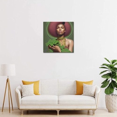 Salmon Pink and Apple Green Queen Upgraded Canvas Print 16"x16"