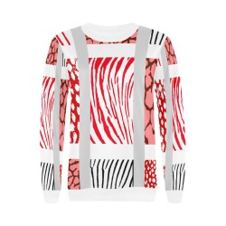 White and Red Mixed Animal Print Women's Rib Cuff Crew Neck Sweatshirt (Model H34)