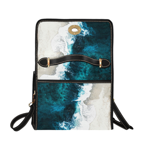 Ocean And Beach Waterproof Canvas Bag-Black (All Over Print) (Model 1641)