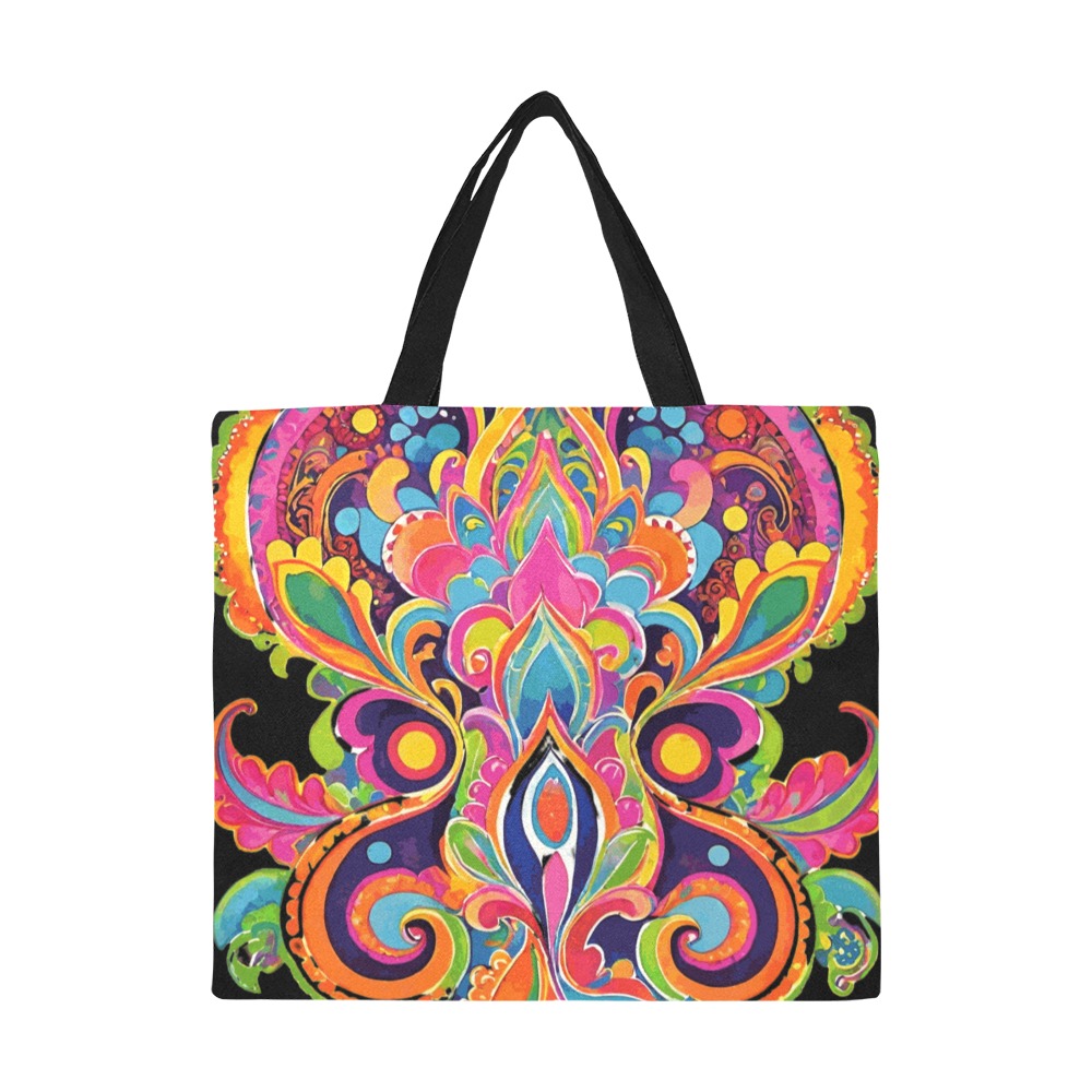 Abstract Retro Hippie Paisley Floral All Over Print Canvas Tote Bag/Large (Model 1699)