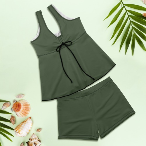 Army green Women's Vest Skirt Split Swimsuit (Model S47)