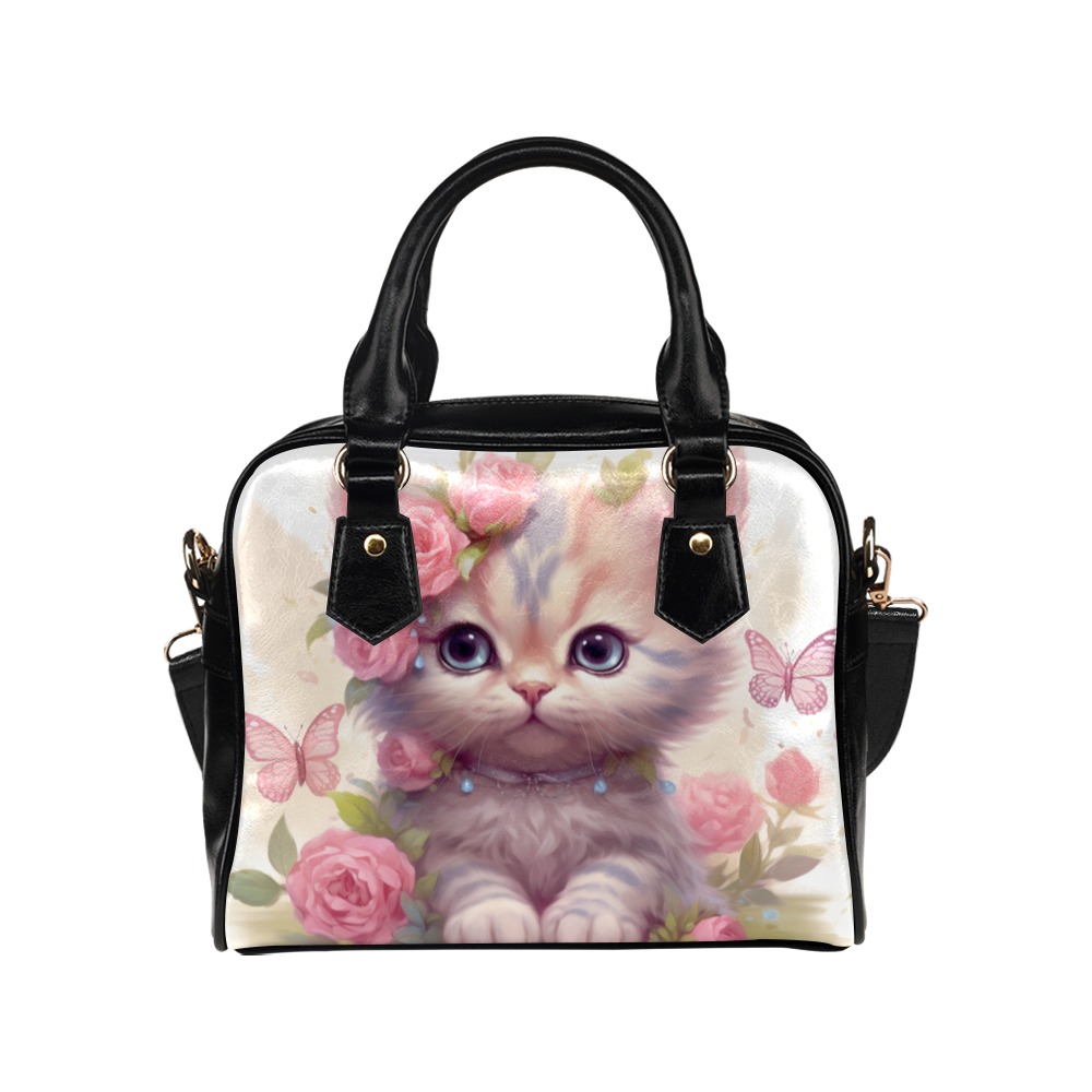 Floral Kitty Shoulder Handbag (Model 1634)