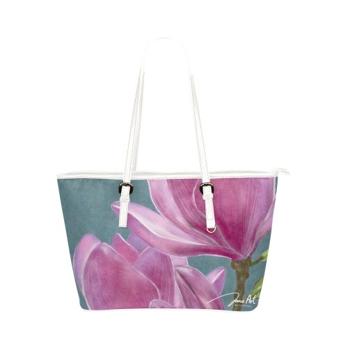 My Magnolia..Me by June Yu Leather Tote Bag/Small (Model 1651)