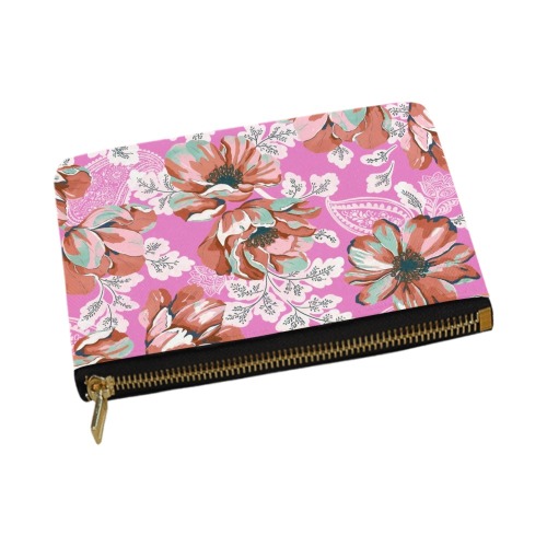 Pink flowers and paisleys 23K Carry-All Pouch 12.5''x8.5''