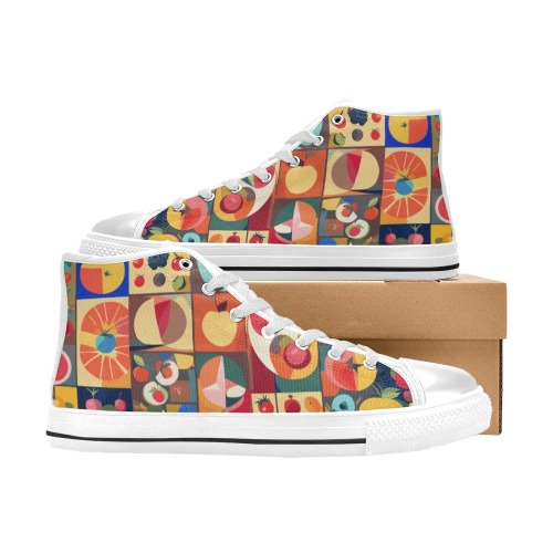 Funny pop art of colorful fantasy fruits. Women's Classic High Top Canvas Shoes (Model 017)