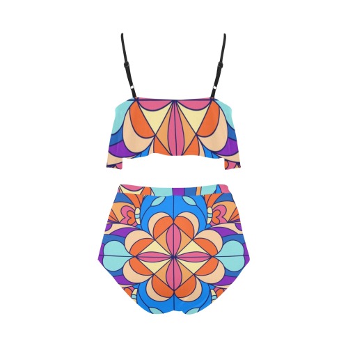 Stained glass Collectable Fly High Waisted Ruffle Bikini Set (Model S13)