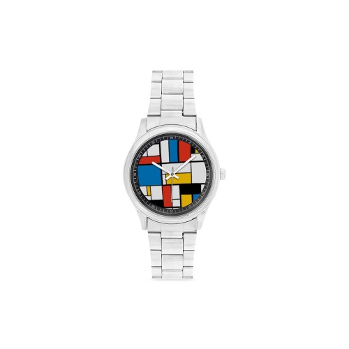 Mondrian De Stijl Modern Men's Stainless Steel Watch(Model 104)