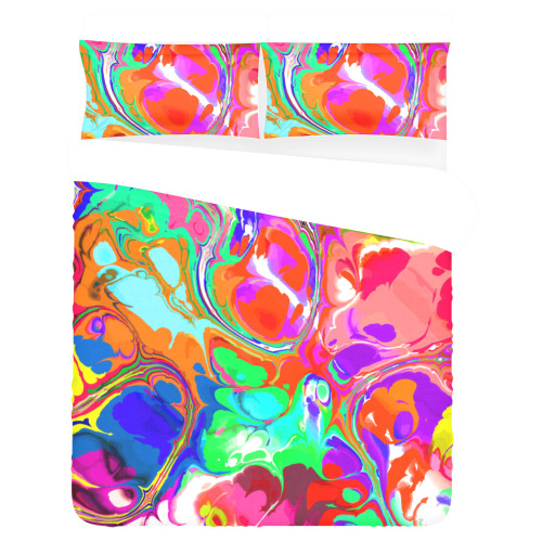 Psychedelic Abstract Marble Artistic Dynamic Paint Art 3-Piece Bedding Set