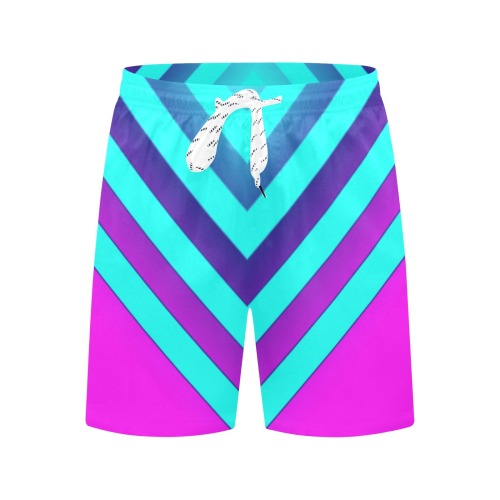 Pink & Aqua Chevron Men's Mid-Length Beach Shorts (Model L51)