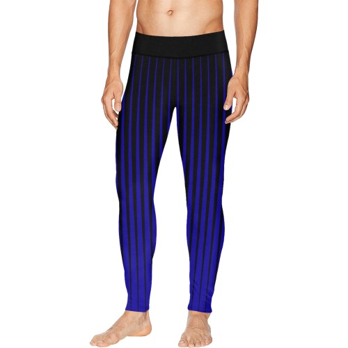 Blue Tapered Black Stripes Men's All Over Print Leggings (Model L38)