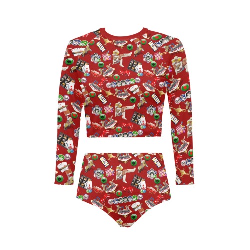 Las Vegas Icons Gamblers Delight / Red Long Sleeve Bikini Set (Model S27)