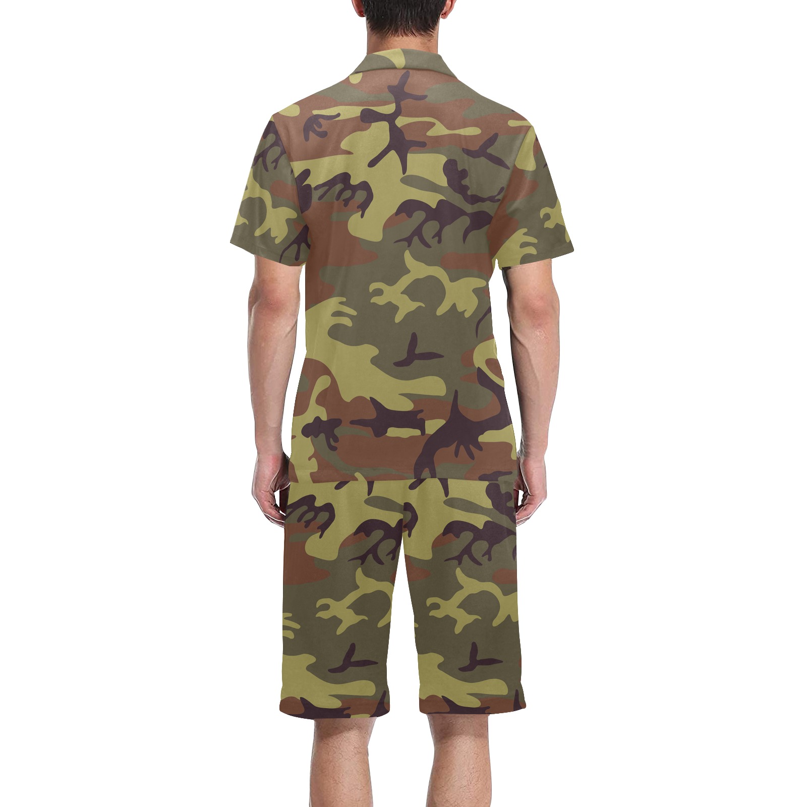 Camo Green Brown Men's V-Neck Short Pajama Set