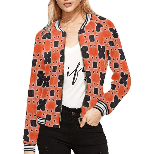 Arabesque All Over Print Bomber Jacket for Women (Model H21)