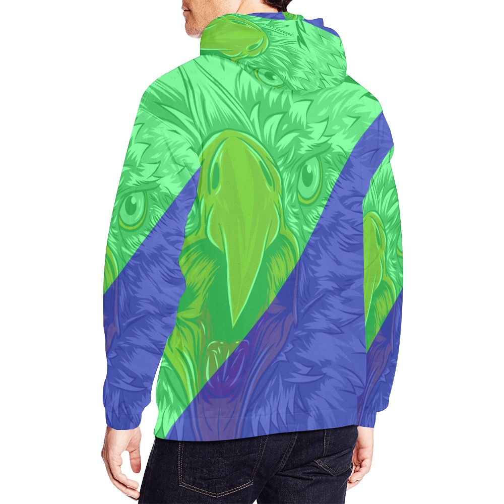 seattle angry white bird light green & blue All Over Print Hoodie for Men (USA Size) (Model H13)