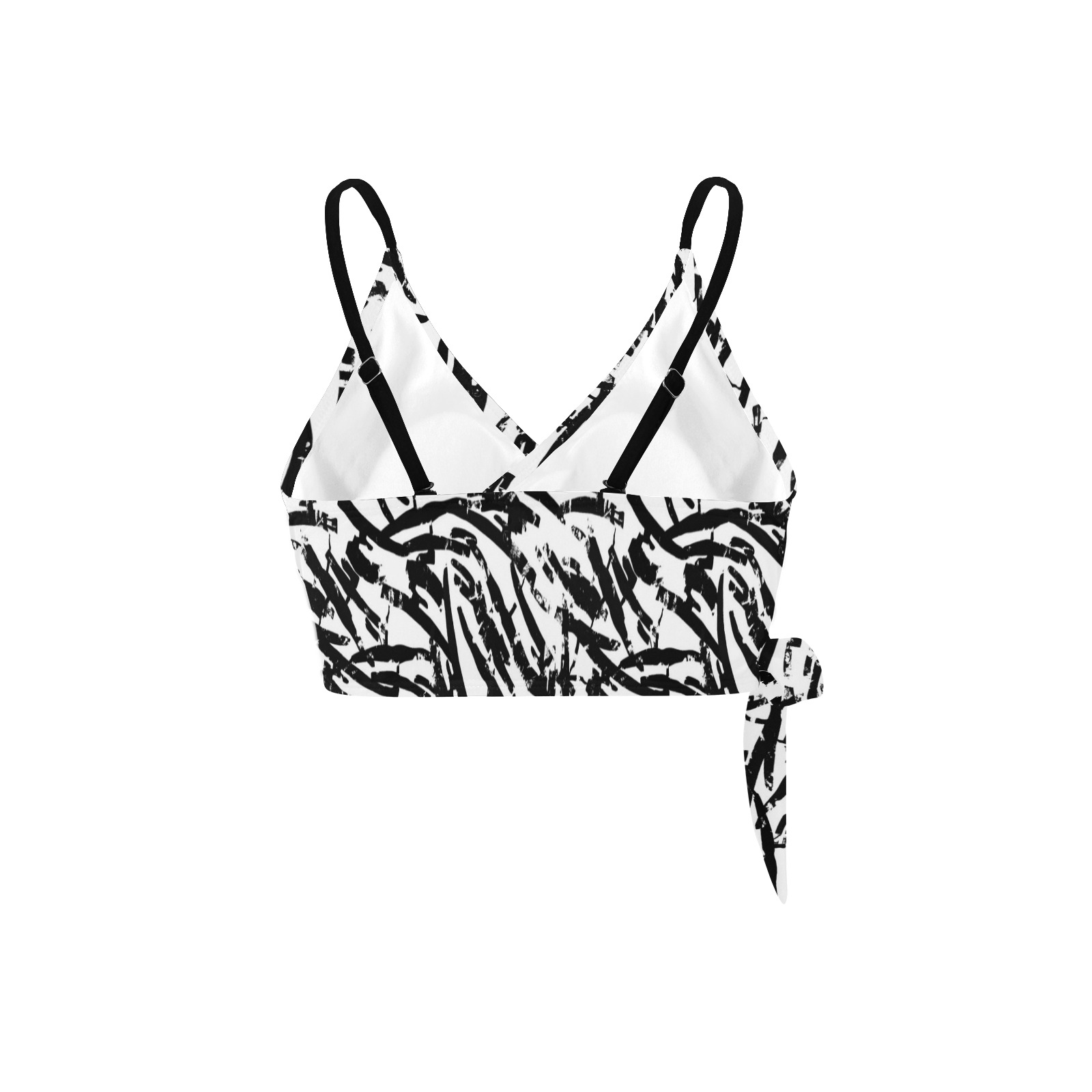 Brush Stroke Black and White Knot Side Bikini Top (Model S37)