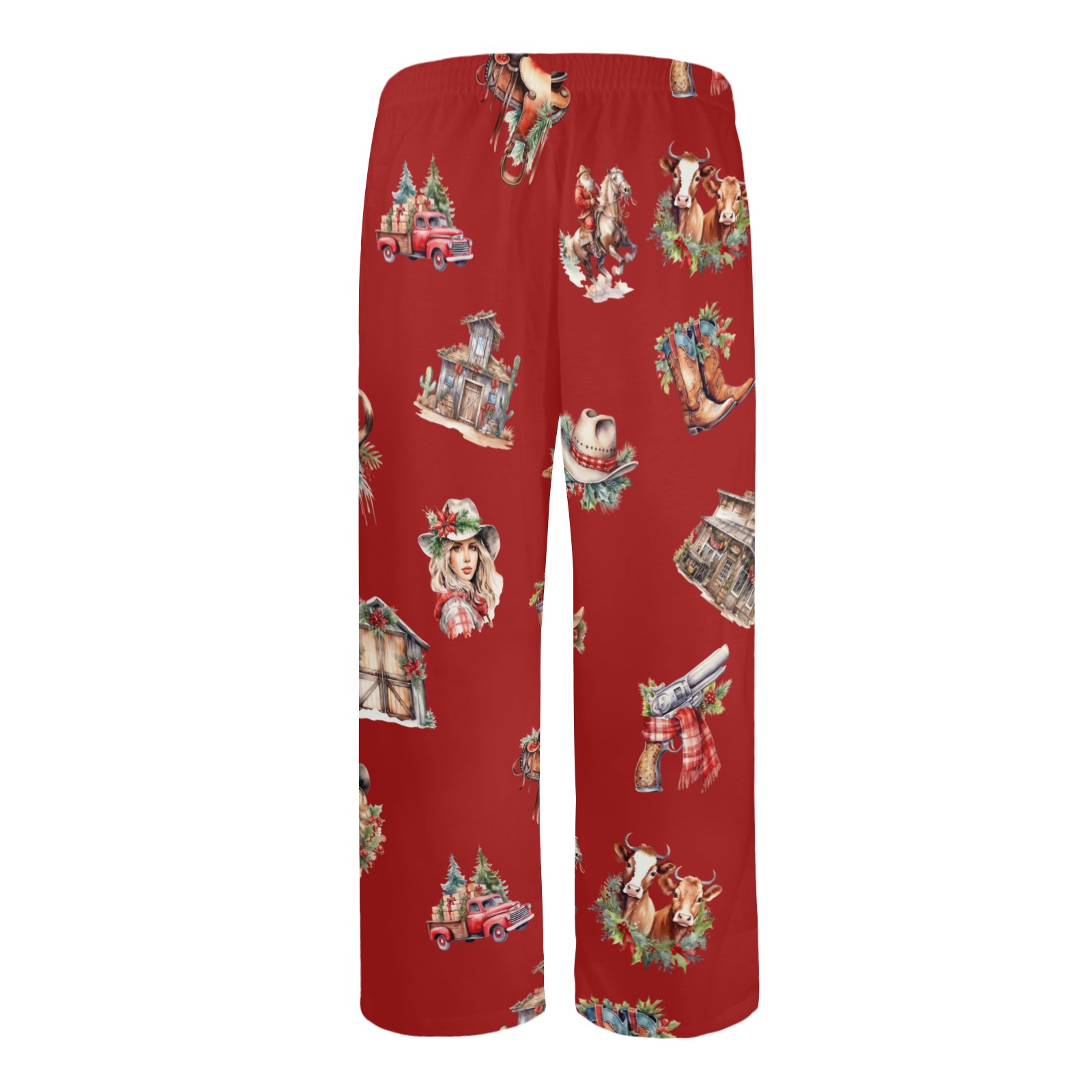 WesternChristmasPrint Red USA Men's Pajama Trousers without Pockets