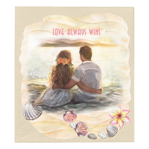 Romantic couple at the Seaside watercolor illustration - Love wins beige Quilt 70"x80"
