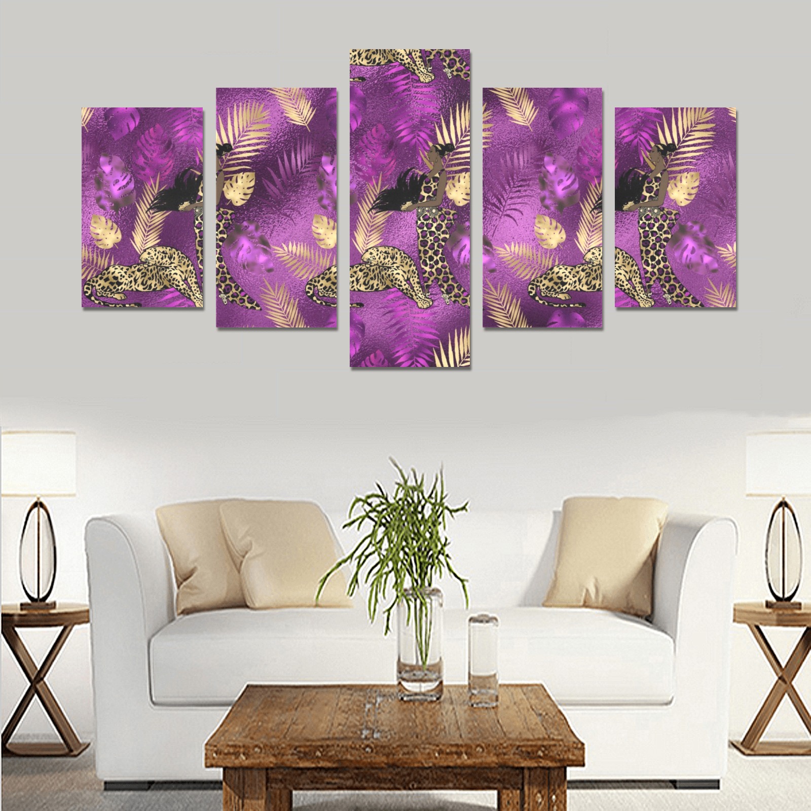 Purple and Gold Leopard Canvas Print Sets C (No Frame)